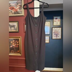 Urban Outfitters Ribbed Button Front Midi Dress Black Size Large